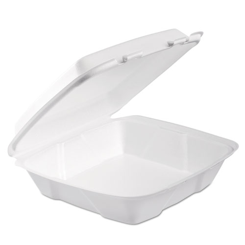 Foam Hinged Lid Container, 1-Comp, 9 X 9 2/5 X 3, White, 100/bag, 2 Bag/carton