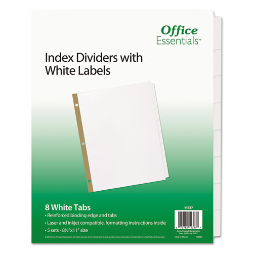 Index Dividers W/white Labels, 8-Tab, Letter, 5 Sets