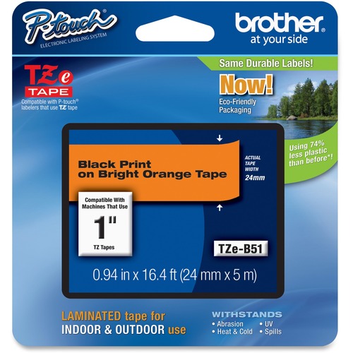 Tz Standard Adhesive Laminated Labeling Tape, 1"w, Black On Fluorescent Orange