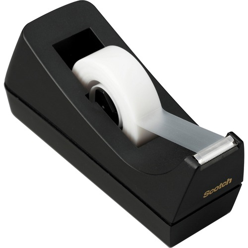 Desktop Tape Dispenser, 1" Core, Weighted Non-Skid Base, Black