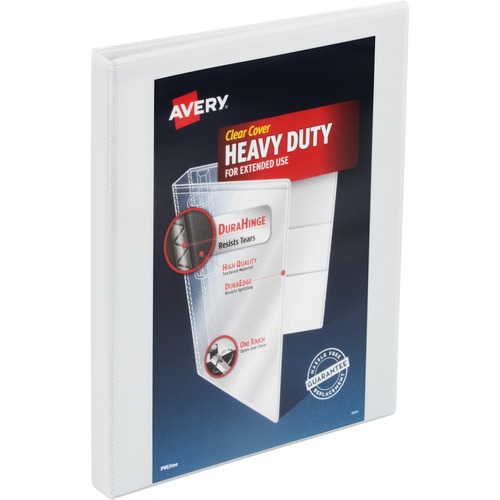 HEAVY-DUTY VIEW BINDER W/ DURAHINGE AND LOCKING ONE TOUCH SLANT RINGS,1/2",WHITE