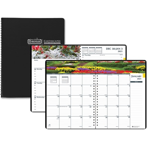 RECYCLED GARDENS OF THE WORLD WEEKLY/MONTHLY PLANNER, 7 X 10, BLACK, 2019