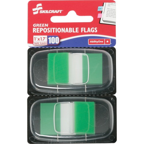 7510013152020, PAGE FLAGS, 1" X 1 3/4", GREEN, 100/PACK