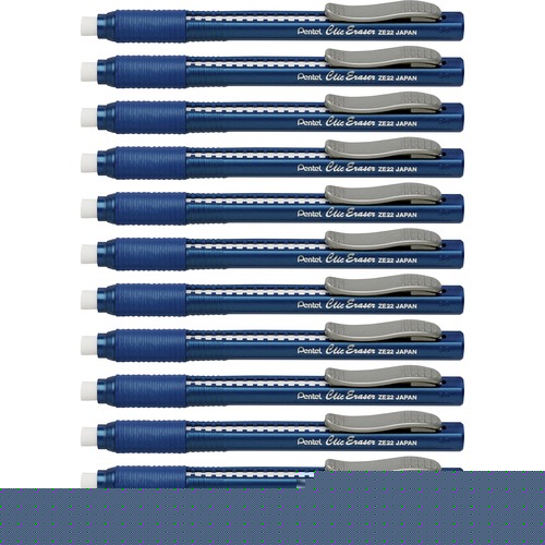 Clic Erasers, Retractable,Pocket Clip, 12/BX, Blue Barrel