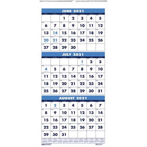 THREE-MONTH ACADEMIC WALL CALENDAR, 8 X 17, 14-MONTH (JUNE-JULY), 2018-2019