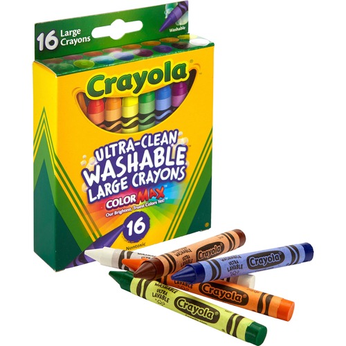 Ultra-Clean Washable Lrg Crayons, 16/BX, Ast
