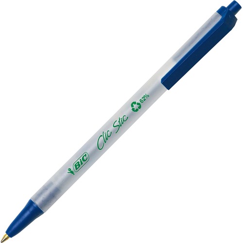 Ecolutions Clic Stic Retractable Ballpoint Pen, Blue Ink, 1mm, Medium, Dozen