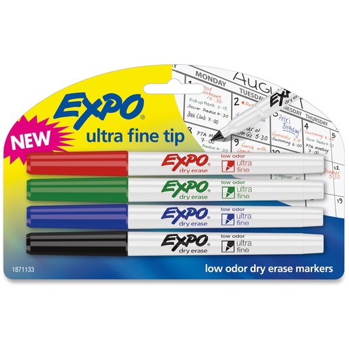 Low-Odor Dry-Erase Marker, Ultra Fine Point, Assorted, 4/pack