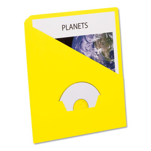 Essentials Slash Pocket Project Folders, 3 Holes, Letter, Yellow, 25/pack