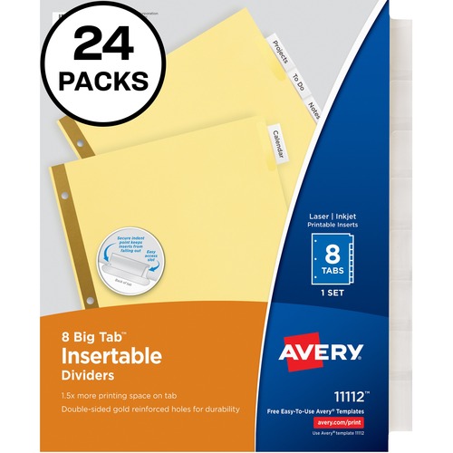 Insertable Big Tab Dividers, 8-Tab, Letter, 24 Sets