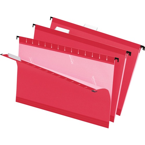 COLORED REINFORCED HANGING FOLDERS, LEGAL SIZE, 1/5-CUT TAB, RED, 25/BOX