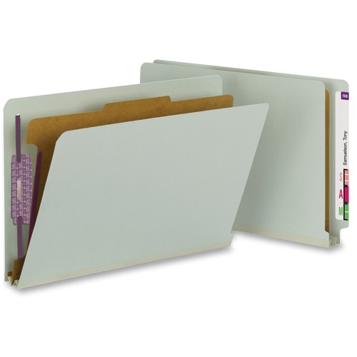 Pressboard End Tab Classification Folder, Legal, 4-Section, Gray/green, 10/box