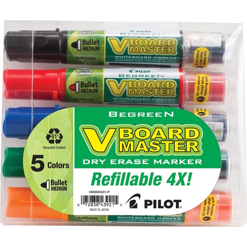 Dry-erase Markers, Refillable, Medium Bullet Point, 5/PK,Ast