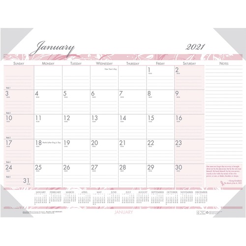 RECYCLED BREAST CANCER AWARENESS MONTHLY DESK PAD CALENDAR, 18 1/2 X 13, 2019