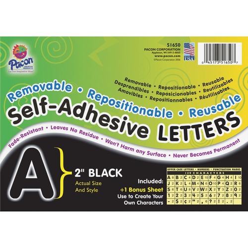 Self-Adhesive Letters, 2", 159 Characters, Black