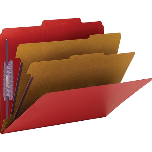 Pressboard Classification Folders, Letter, Six-Section, Bright Red, 10/box