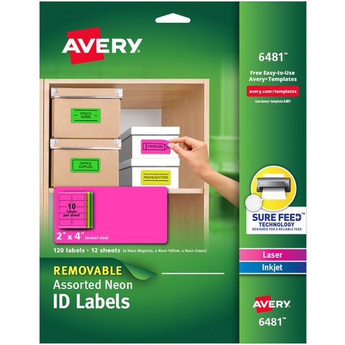 High-Visibility Removable Id Labels, Laser/inkjet, 2 X 4, Asst. Neon, 120/pack
