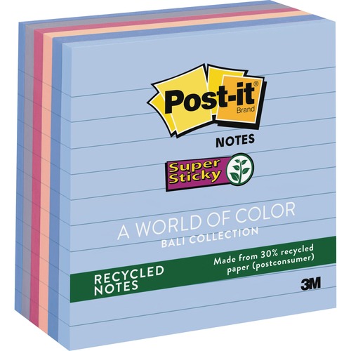 Recycled Notes In Bali Colors, Lined, 4 X 4, 90-Sheet, 6/pack