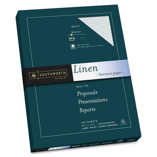 Linen Paper, 24 lb., 8-1/2"x11", 100 Sheets/BX, White