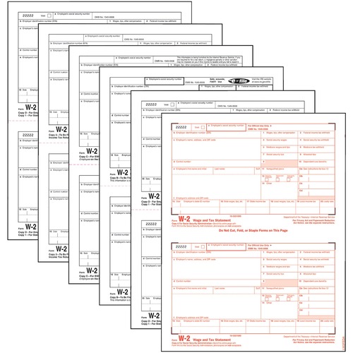 W-2 Tax Forms, 6-Part, 5 1/2 X 8 1/2, Inkjet/laser, 50 W-2s & 1 W-3