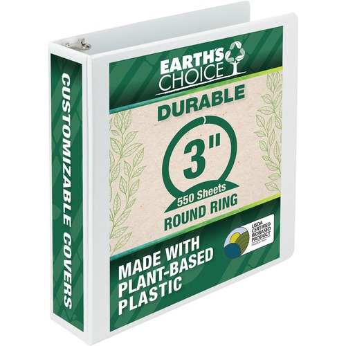 EARTH'S CHOICE BIOBASED ROUND RING VIEW BINDER, 3 RINGS, 3" CAPACITY, 11 X 8.5, WHITE