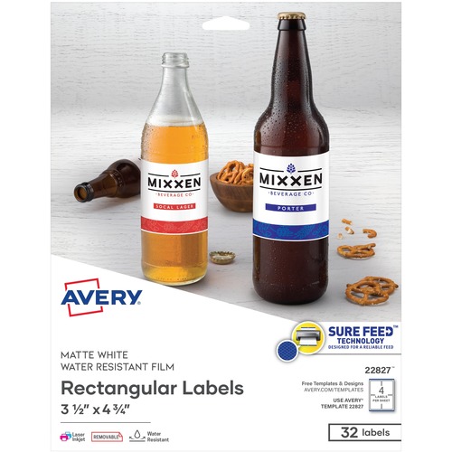 REMOVABLE PRINT-TO-THE-EDGE WHITE LABELS W/ SURE FEED, 3 1/2 X 4 3/4, 32/PACK