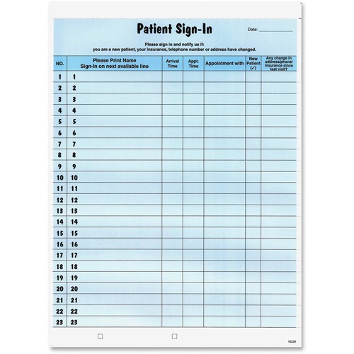 Patient Sign-In Label Forms, 8 1/2 X 11 5/8, 125 Sheets/pack, Blue