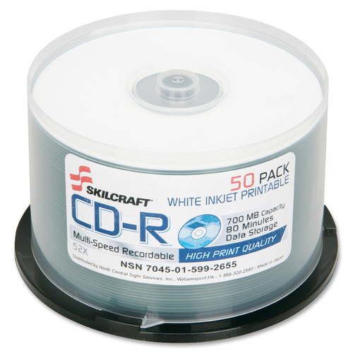 7045015992655, CD-R DISC, 700MB/80MIN, 52X, PRINTABLE, SPINDLE, 50/PK