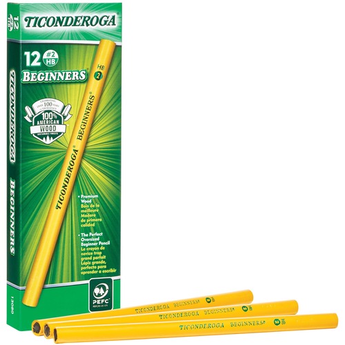 Ticonderoga Beginners Wood Pencil W/o Eraser, #2, Yellow, Dozen