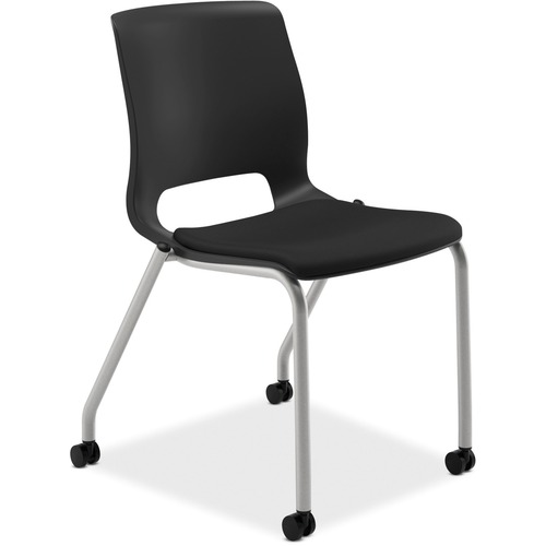 Motivate Seating Upholstered 4-Leg Stacking Chair, Black/onyx/platinum, 2/carton