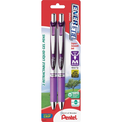 Gel Pen,Retractable,Metal Tip, Med.Pt,2/PK,Violet Barrel/Ink