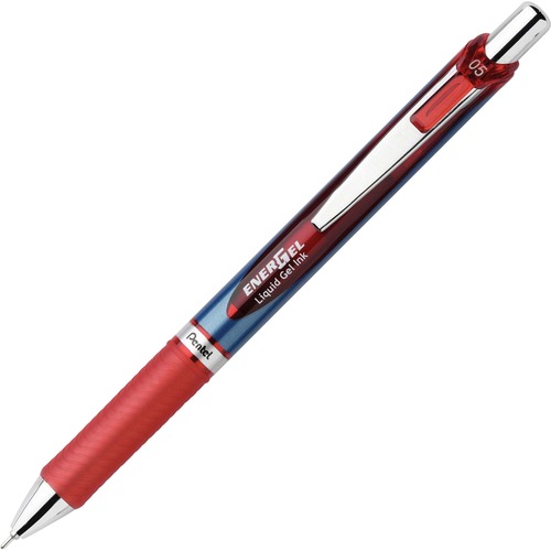Energel Rtx Retractable Liquid Gel Pen, .5mm, Silver/red Barrel, Red Ink