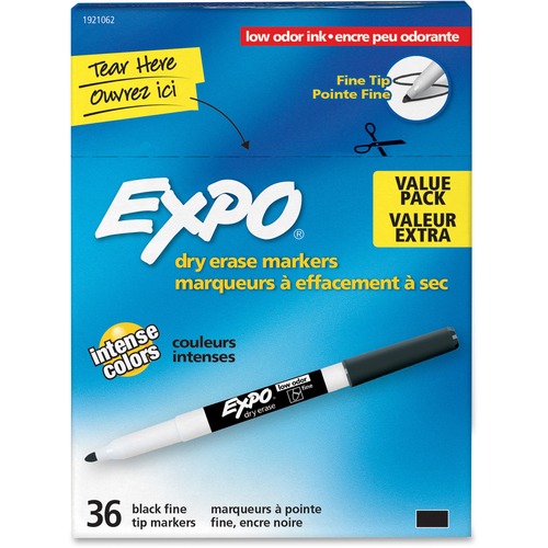 Low Odor Dry Erase Marker, Fine Point, Black, 36/box