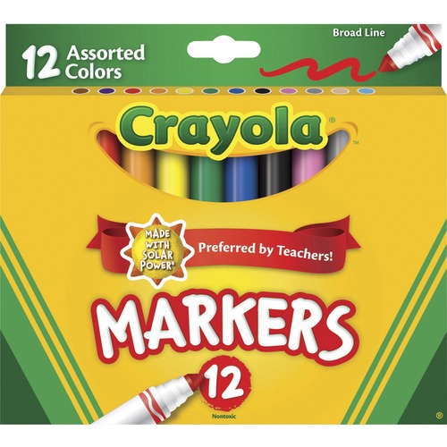 Non-Washable Markers, Broad Point, Assorted Colors, 12/set