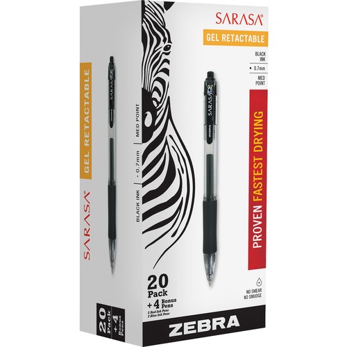 Sarasa Retractable Gel Pen, Black Ink, Medium, 24/pack