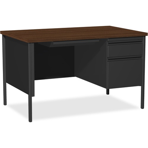 Right Pedestal Desk, Steel, 48"x30"x29-1/2",Walnut/Black