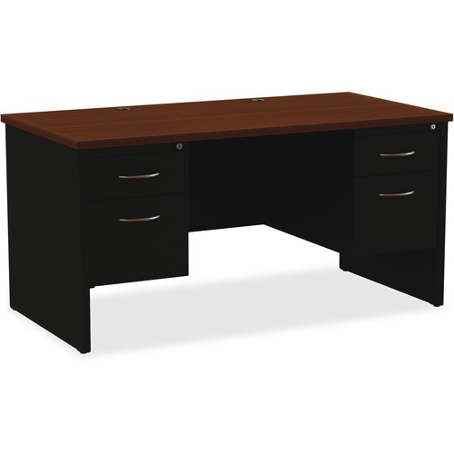 Double Pedestal Desk, 30"x60", Black/Walnut