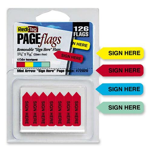 Mini Arrow Page Flags, "sign Here", Blue/mint/red/yellow, 126 Flags/pack