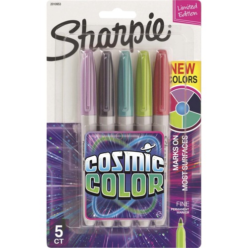 COSMIC COLOR PERMANENT MARKERS, BULLET TIP, ASSORTED, 5/PACK