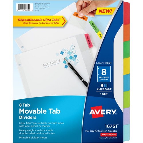 Movable Tab Dividers With Color Tabs, 8-Tab, Multicolor Tabs, 11 X 8 1/2