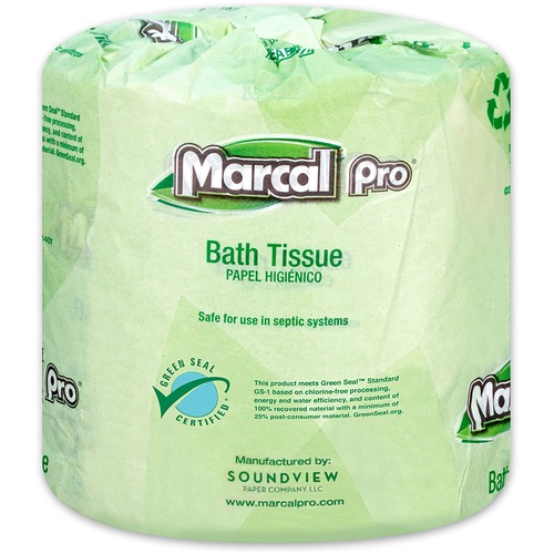 100(percent) RECYCLED TWO-PLY BATH TISSUE, SEPTIC SAFE, 2-PLY, WHITE, 500 SHEETS/ROLL, 48 ROLLS/CARTON