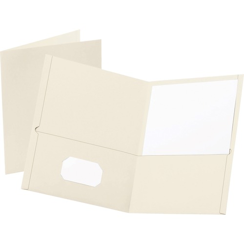 Twin-Pocket Folder, Embossed Leather Grain Paper, White, 25/box