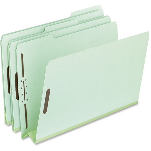Pressboard Folders, 2 Fasteners, 3" Expansion, 1/3 Tab, Letter, Green, 25/box
