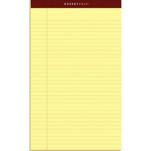 Docket Ruled Perforated Pads, 8 1/2 X 14, Canary, 50 Sheets, Dozen