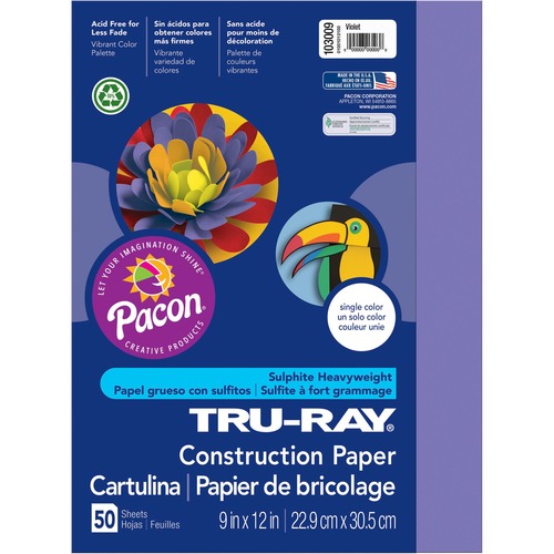 Tru-Ray Construction Paper, 76 Lbs., 9 X 12, Violet, 50 Sheets/pack