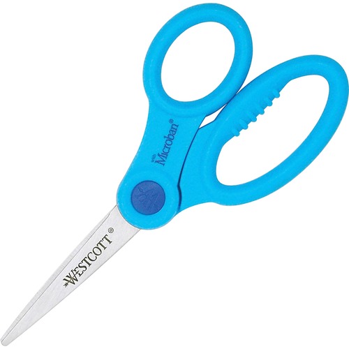 KIDS' SCISSORS WITH ANTIMICROBIAL PROTECTION, POINTED TIP, 5" LONG, 2" CUT LENGTH, RANDOMLY ASSORTED STRAIGHT HANDLES