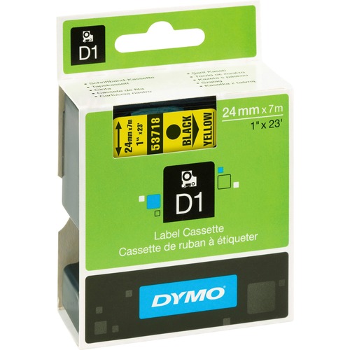 Dymo  Label Cassette, 1"x23", Black/Yellow