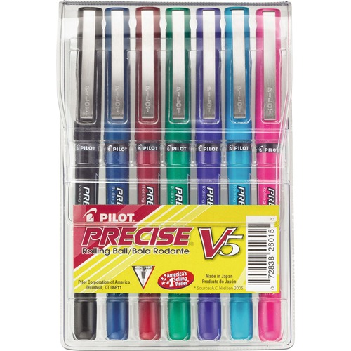 Precise V5 Roller Ball Stick Pen, Precision Point, Assorted Ink, .5mm, 7/pack