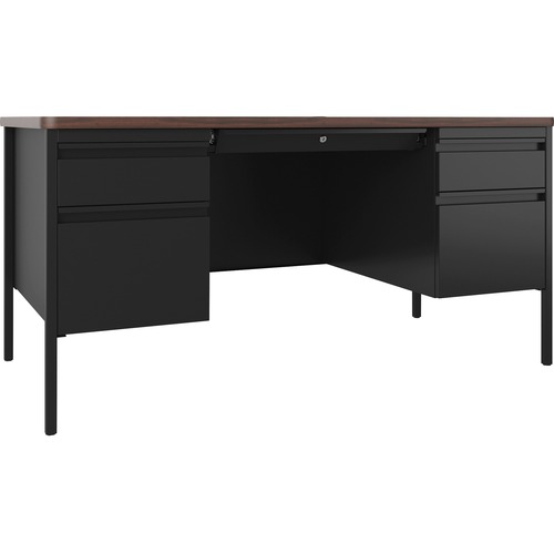 Desk, Double-Pedestal, 60"x30"x29-1/2", Walnut/Black