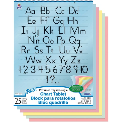 Paper Chart Tablet, 24"x32", Ruled, 25Shts, 12/PD, Assorted